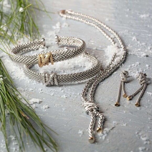 PHILLIP GAVRIEL’S STERLING SILVER & 18K GOLD POPCORN DIAMOND TALLY BANGLE - Picture 2 of 2